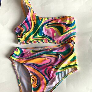 Women's One Piece Swimsuit Vibrant Swirl Pattern Asymmetric Beach Vacation